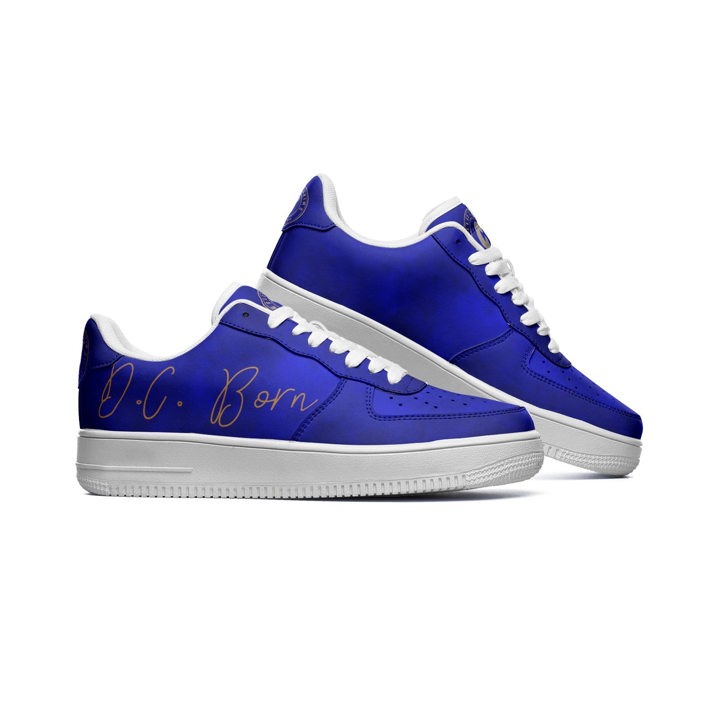 Kellie Clein-Royal Blue "D.C. Born"-Unisex Low Top Leather Sneakers