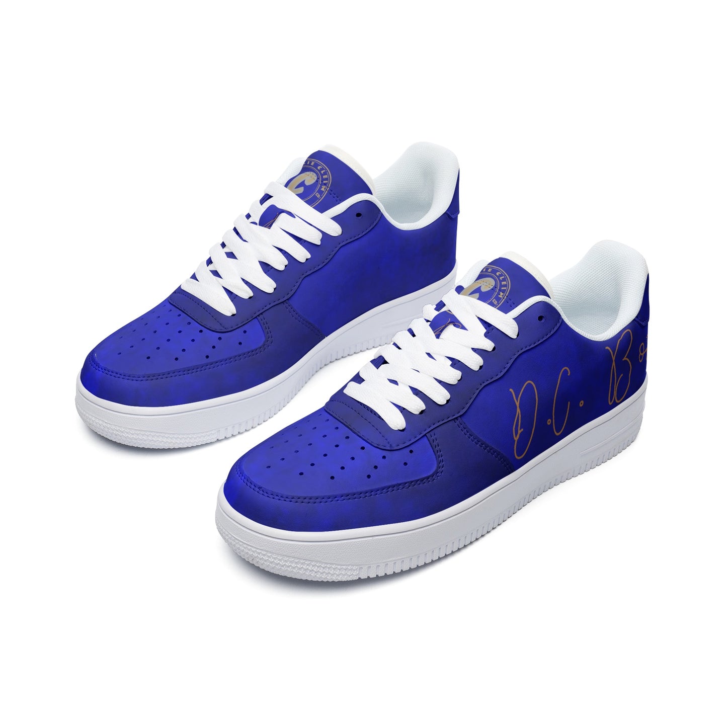 Kellie Clein-Royal Blue "D.C. Born"-Unisex Low Top Leather Sneakers