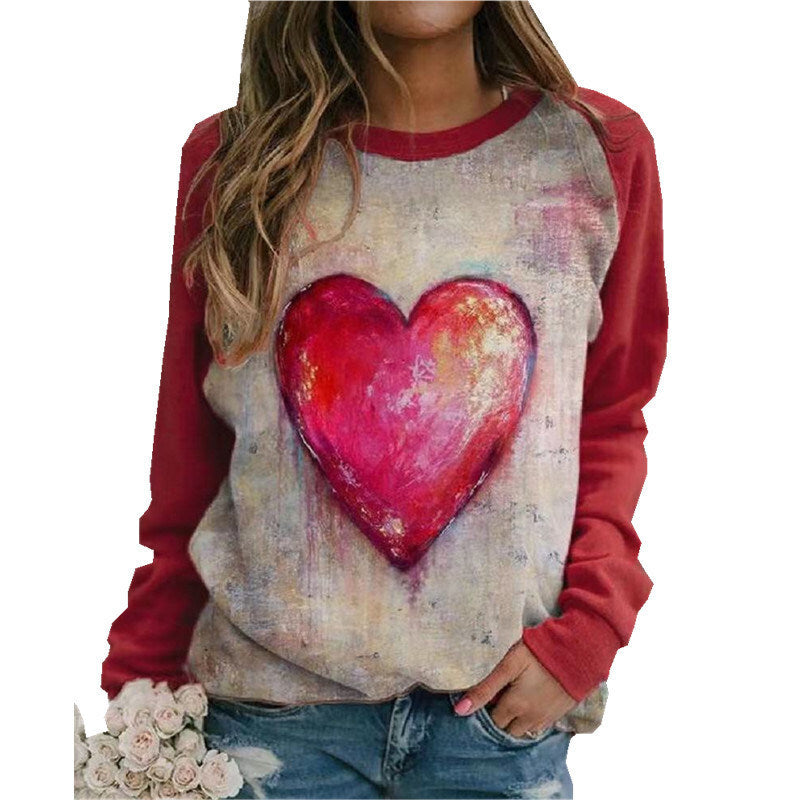 Autumn and Winter New Women's Clothing Loose Casual Round Neck Long-sleeved Printed T-shirt