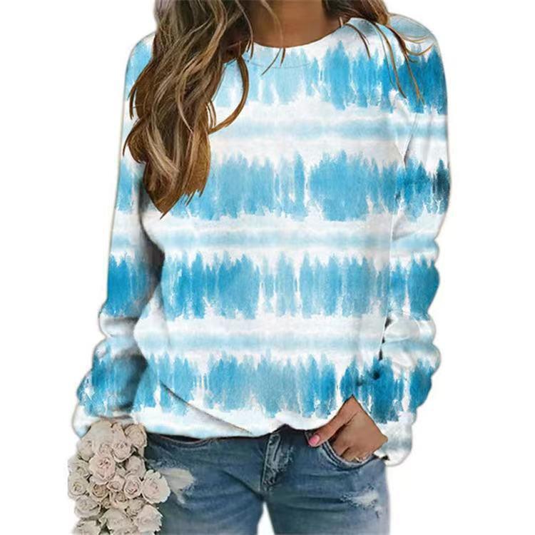 Autumn and Winter New Women's Clothing Loose Casual Round Neck Long-sleeved Printed T-shirt