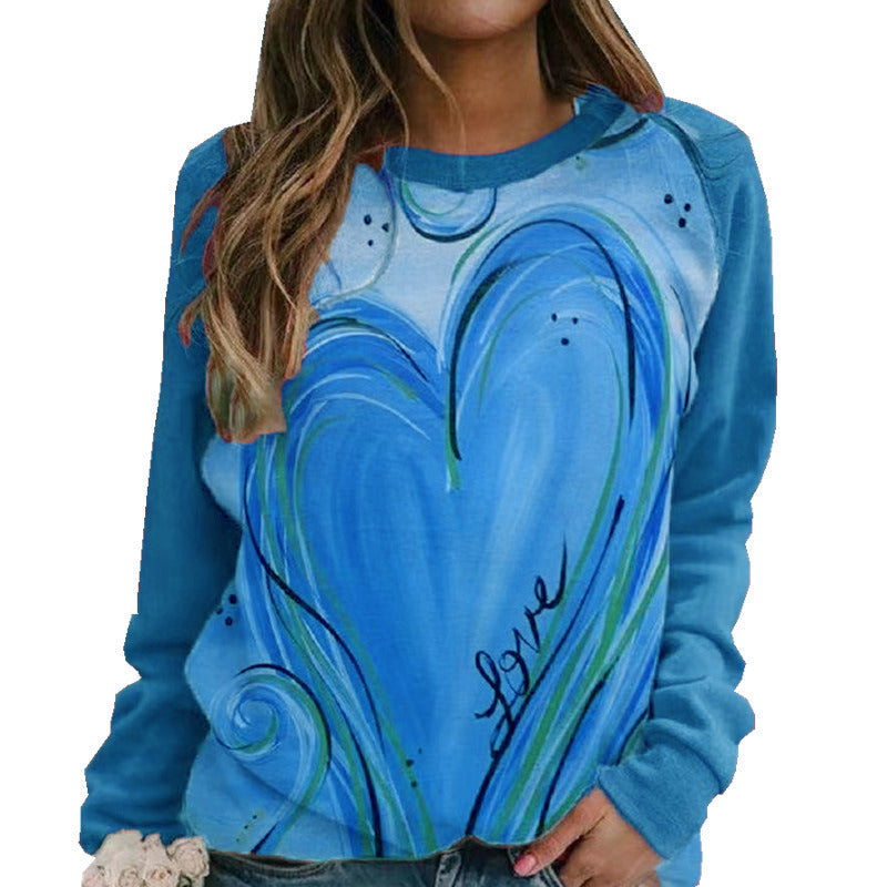 Autumn and Winter New Women's Clothing Loose Casual Round Neck Long-sleeved Printed T-shirt