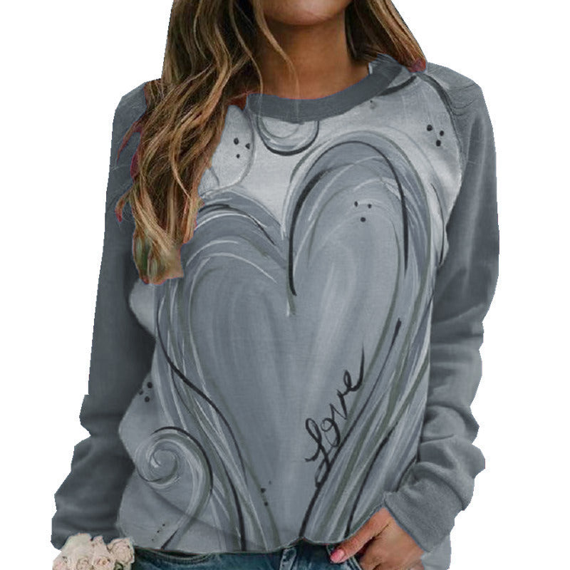 Autumn and Winter New Women's Clothing Loose Casual Round Neck Long-sleeved Printed T-shirt