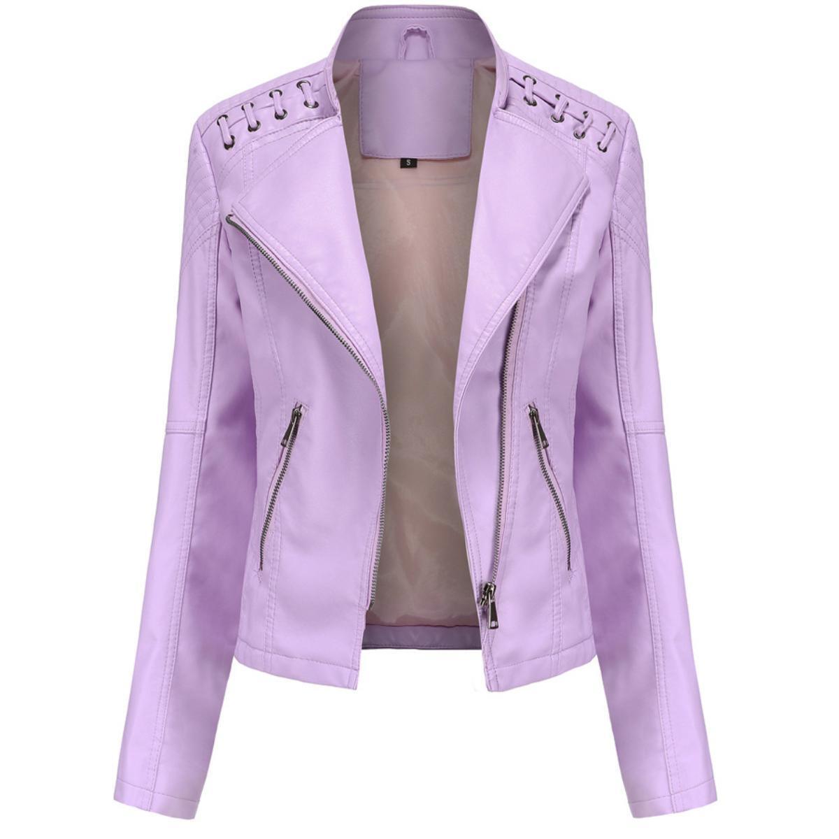 Women's Leather Short Jackets Slim Fit Thin PU Leather Motorcycle Clothing for Ladies Spring and Autumn