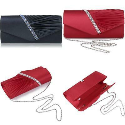 Evening Clutchbag Womens Pleated Crystal-Studded Satin Handbag Party Handbag