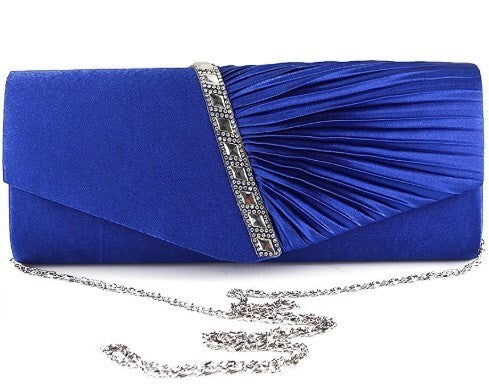 Evening Clutchbag Womens Pleated Crystal-Studded Satin Handbag Party Handbag