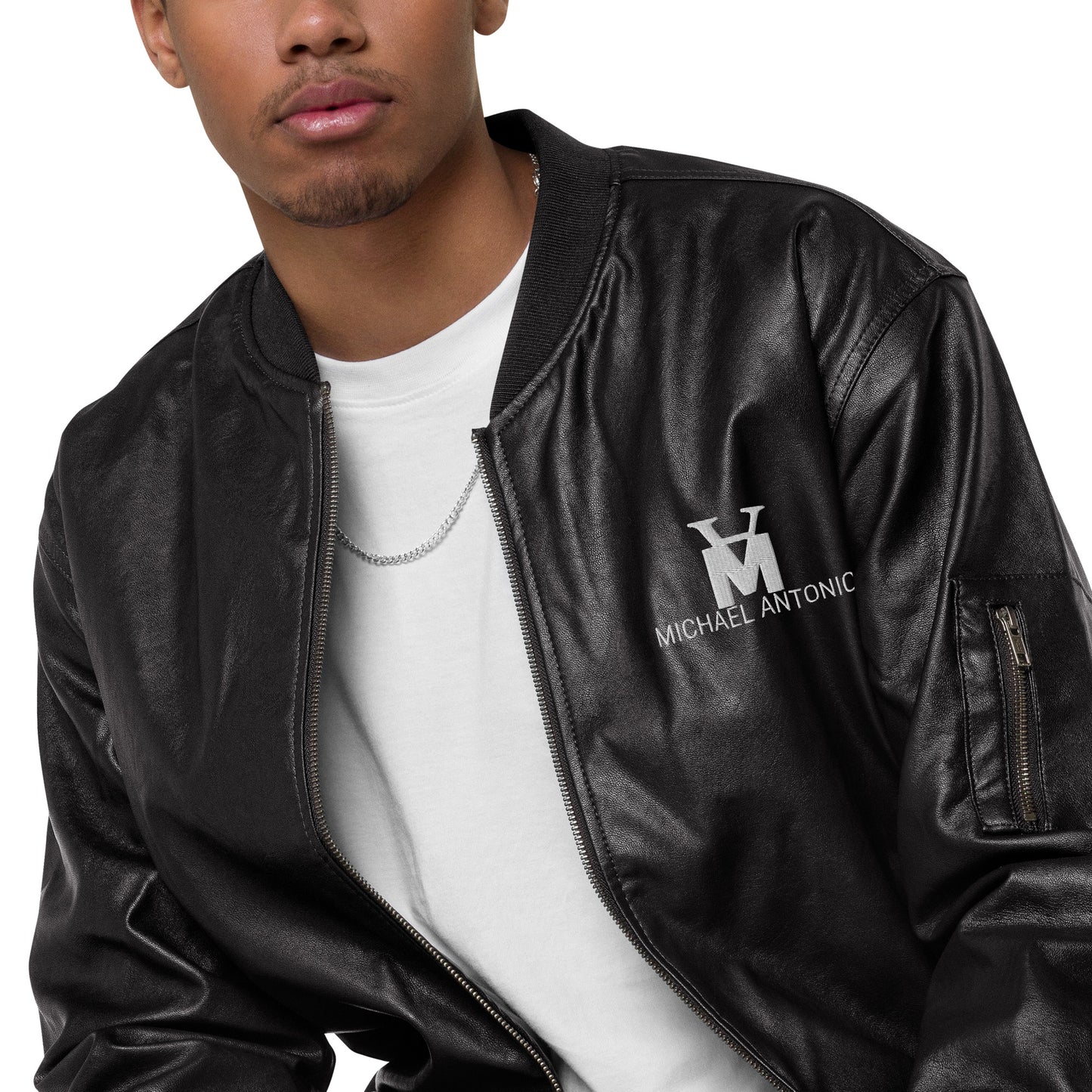 Michael Antonio-Leather Bomber Jacket