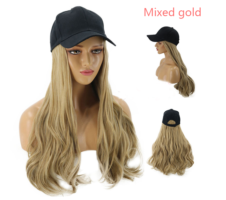 Color: Mixed gold, Style: Small wave - Hat wig one female wig female long hair natural fashion long curly hair big wave