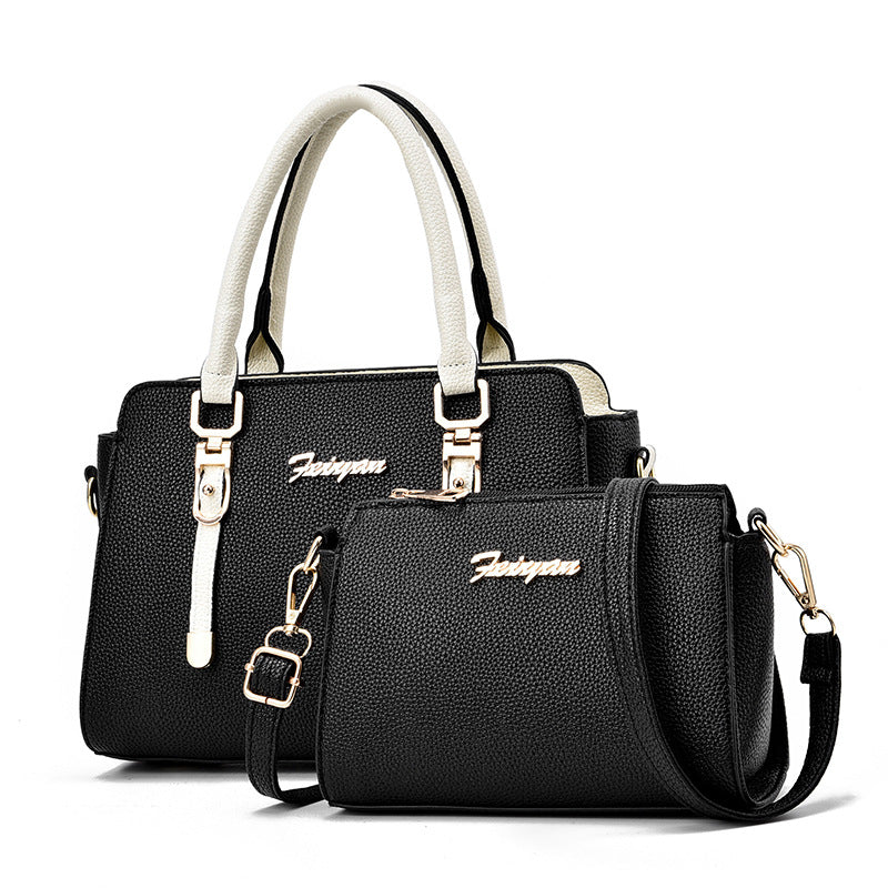 Color: black and white, style: Add a small bag - Fashion Large Capacity Handbag