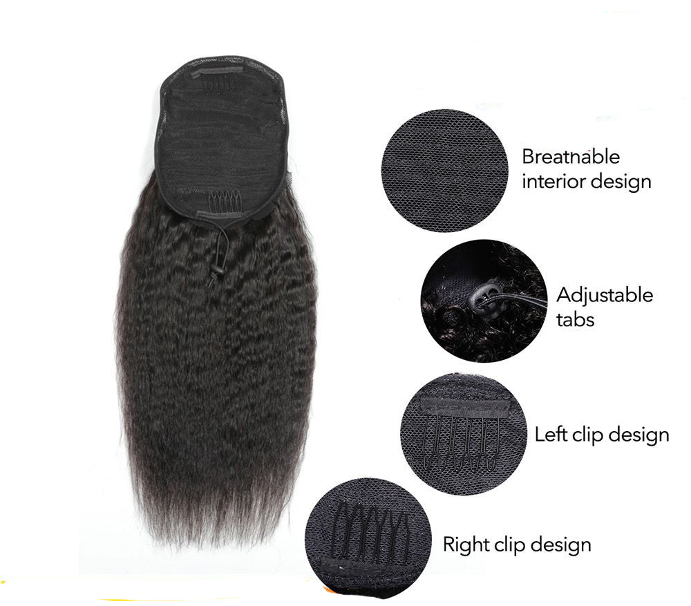 Wig size: 18 inches - Kinky Straight Human Hair With A Ponytail In The Hair