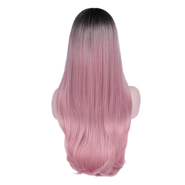 Color: 4 color - Synthetic Fiber Straight Long Pink Wigs For Women Good Wig