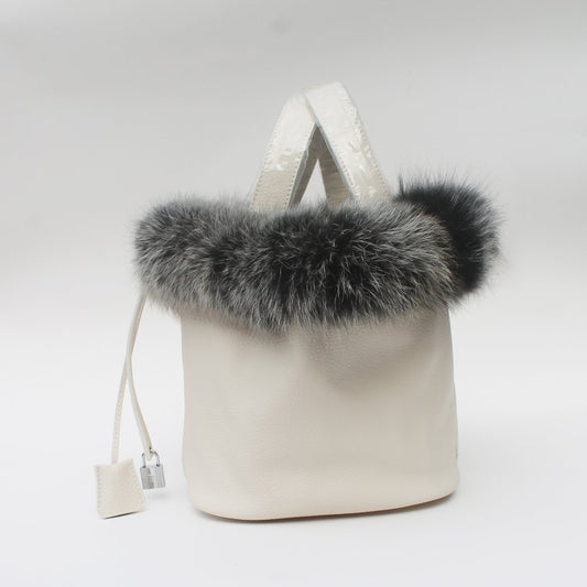 Color: White, Size: M - Big Brand Vegetable Blue Child Bag Fox Hair Bucket Bag Togo Leather Handbag