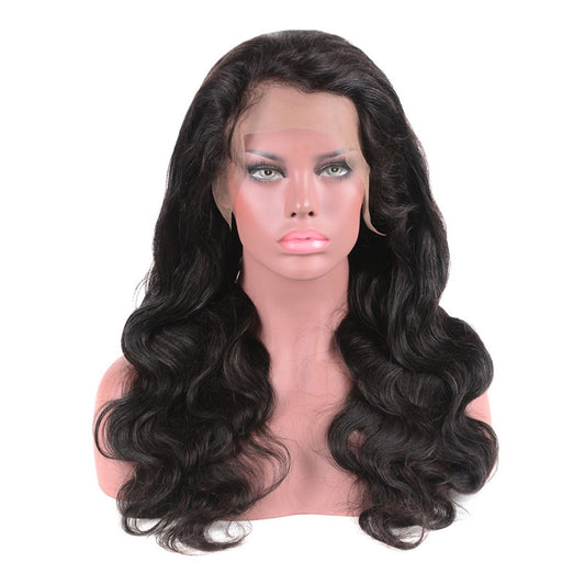 Color: Black, style: 12inches - Natural Color Full Human Hair Wig Headgear 13x4 Front Lace