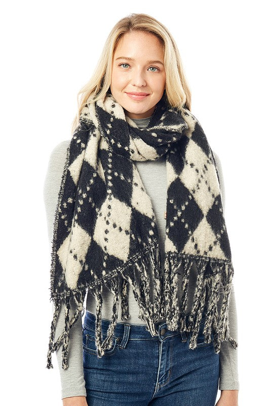 Women's Multi Colored Argyle Scarf With Fringe