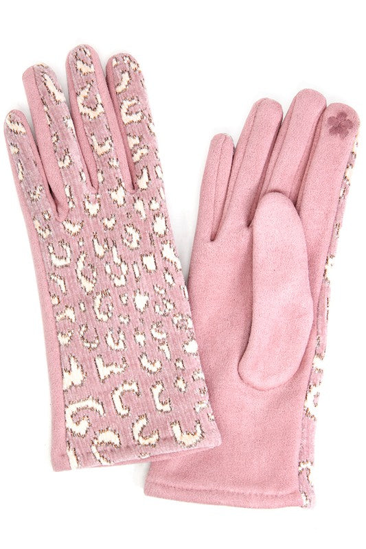 Women's Lurex Leopard Print Smart Touch Gloves