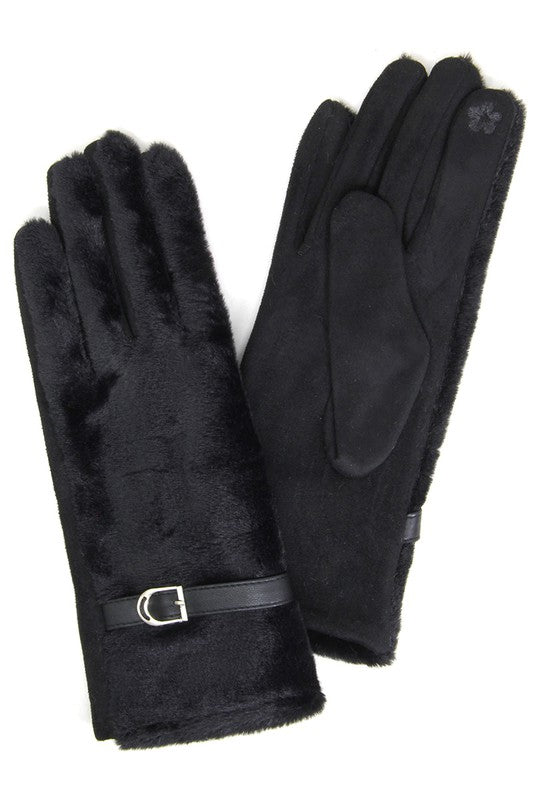 Women's Solid Faux Fur Smart Touch Gloves