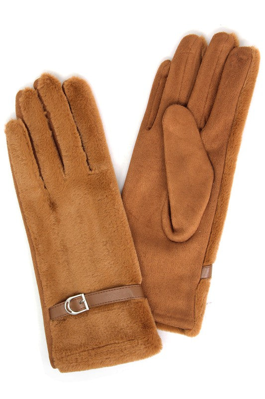 Women's Solid Faux Fur Smart Touch Gloves