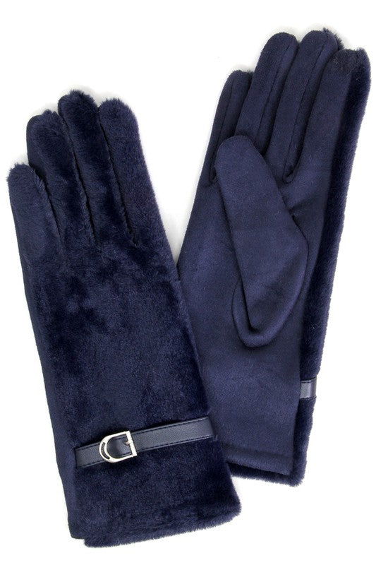 Women's Solid Faux Fur Smart Touch Gloves