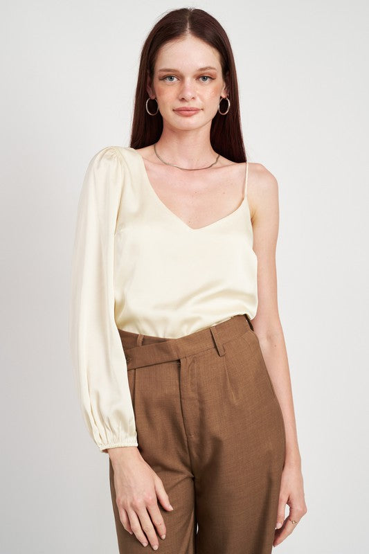 ONE SHOULDER BLOUSE WITH SPAGHETTI STRAP