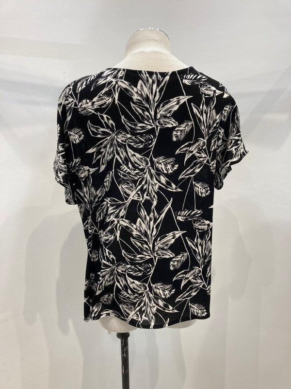 Dolman short sleeve leaf print blouse top