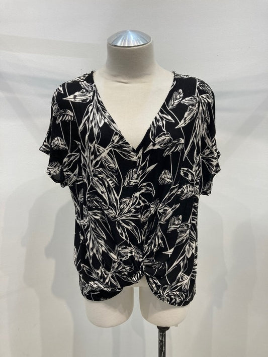 Dolman short sleeve leaf print blouse top