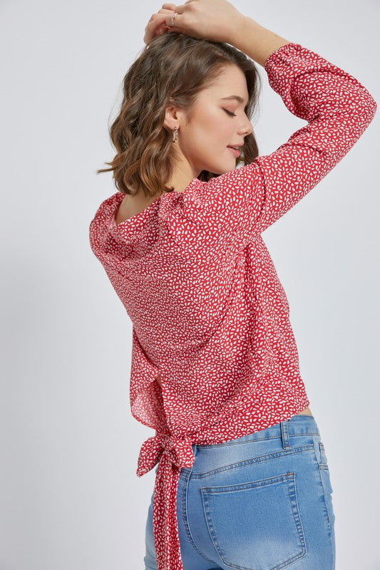 Surplice long sleeve blouse top with printed