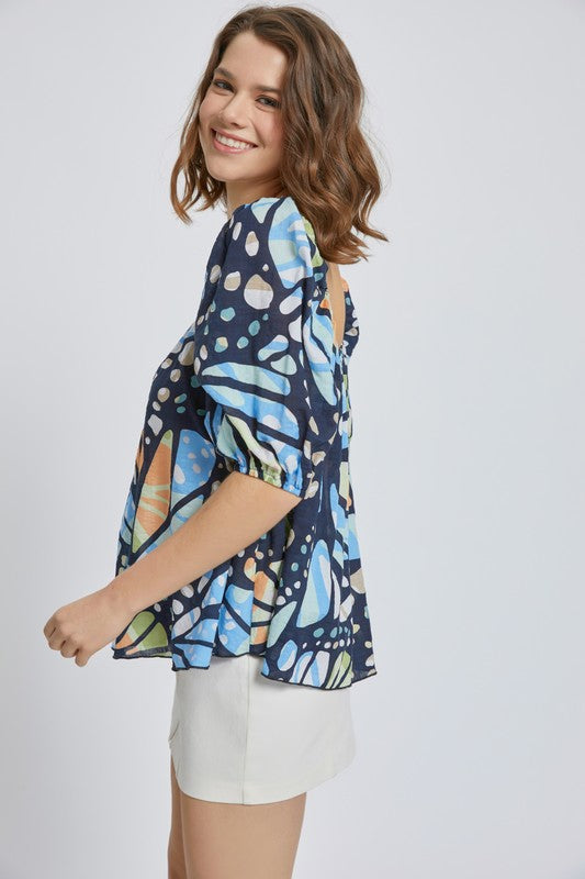 Balloon sleeve scoop neck  blouse top