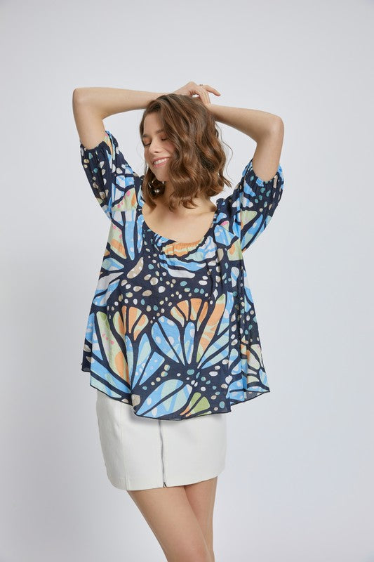 Balloon sleeve scoop neck  blouse top