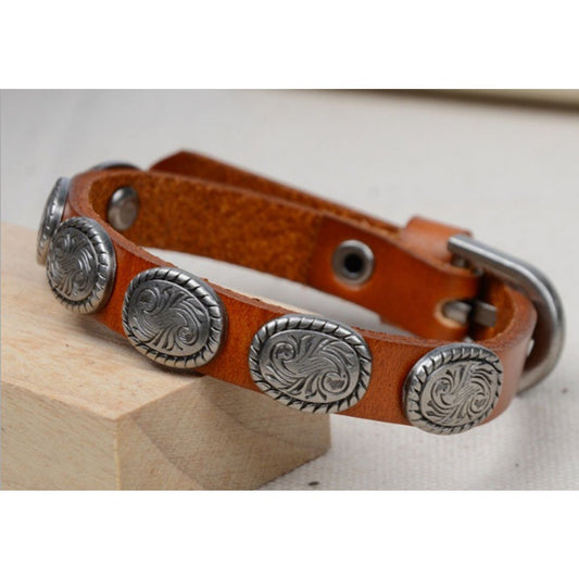 COLOR: RED - WRANGLER Vintage Look Genuine Leather Bracelet