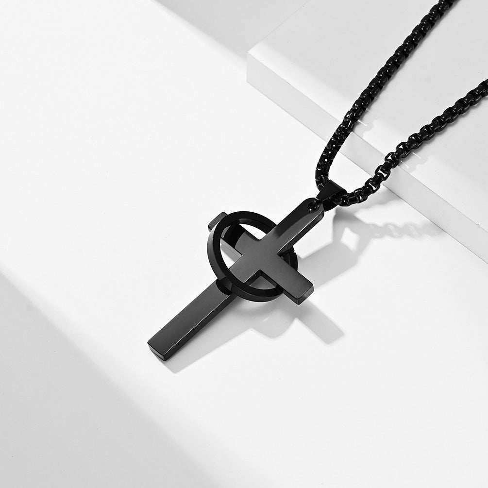 Color: Black, style: Necklace - Neutral Style Non-gender Personality Hip-hop Hipster Stainless Steel Cross