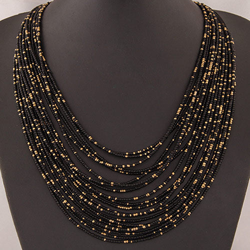 Color: Black - Bohemian Rice Bead Multilayer Necklace