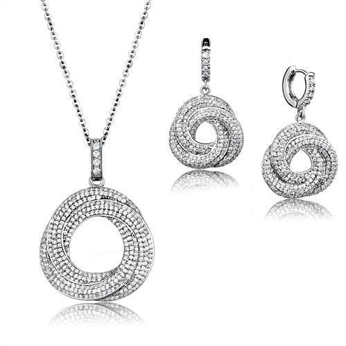 3W1318 - Rhodium Brass Jewelry Sets with AAA Grade CZ  in Clear