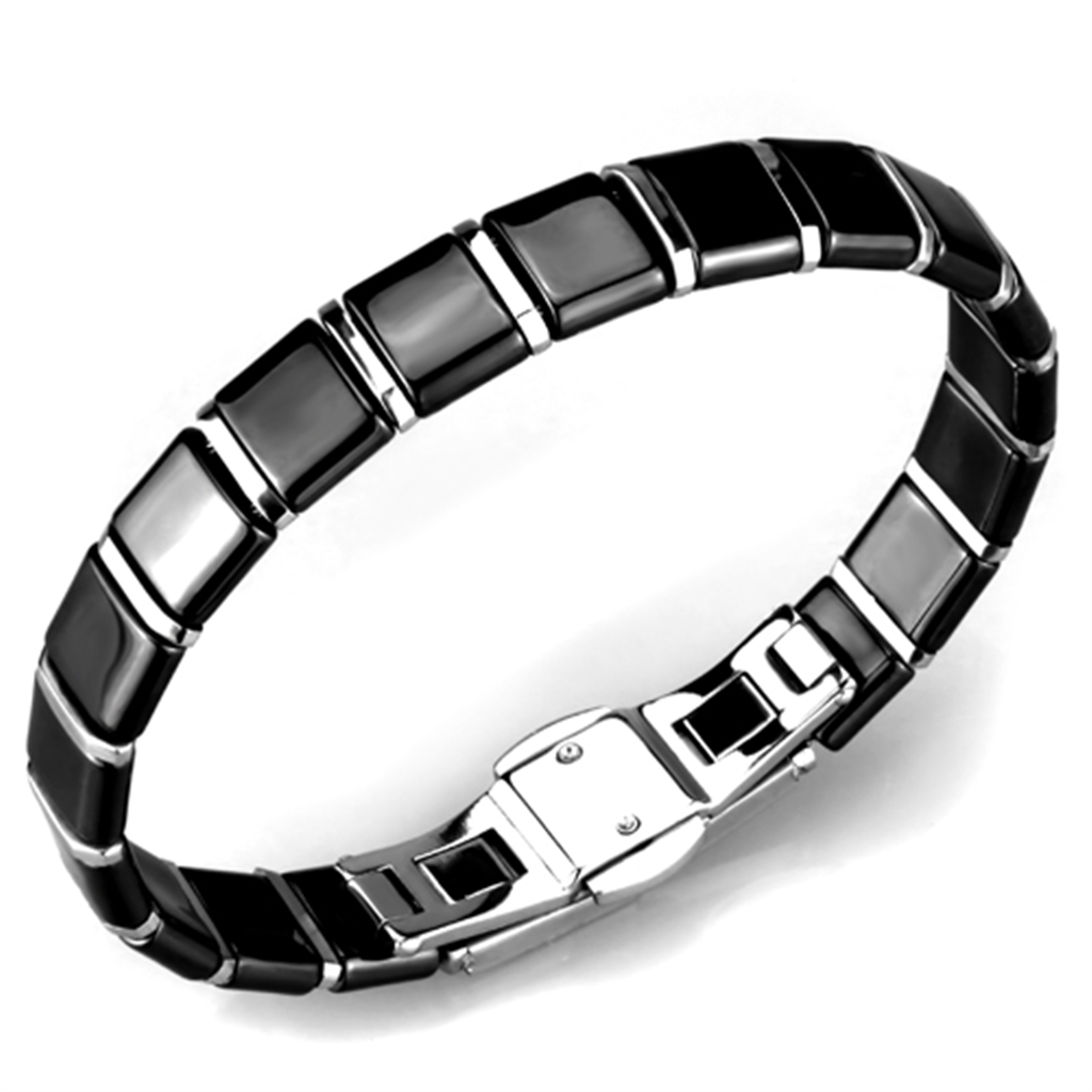 3W984 - Stainless Steel Bracelet High polished (no plating) Women Ceramic Jet