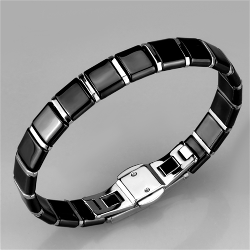 3W984 - Stainless Steel Bracelet High polished (no plating) Women Ceramic Jet