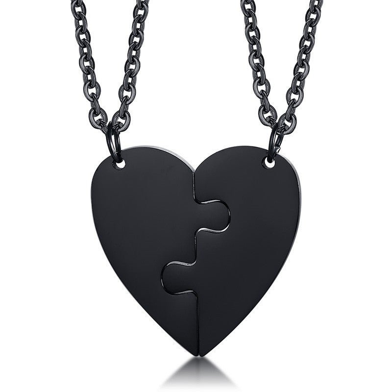 Color: Black, style: Without chain - Titanium Steel Heart-Shaped Friendship Pendant Two-Piece Jewelry