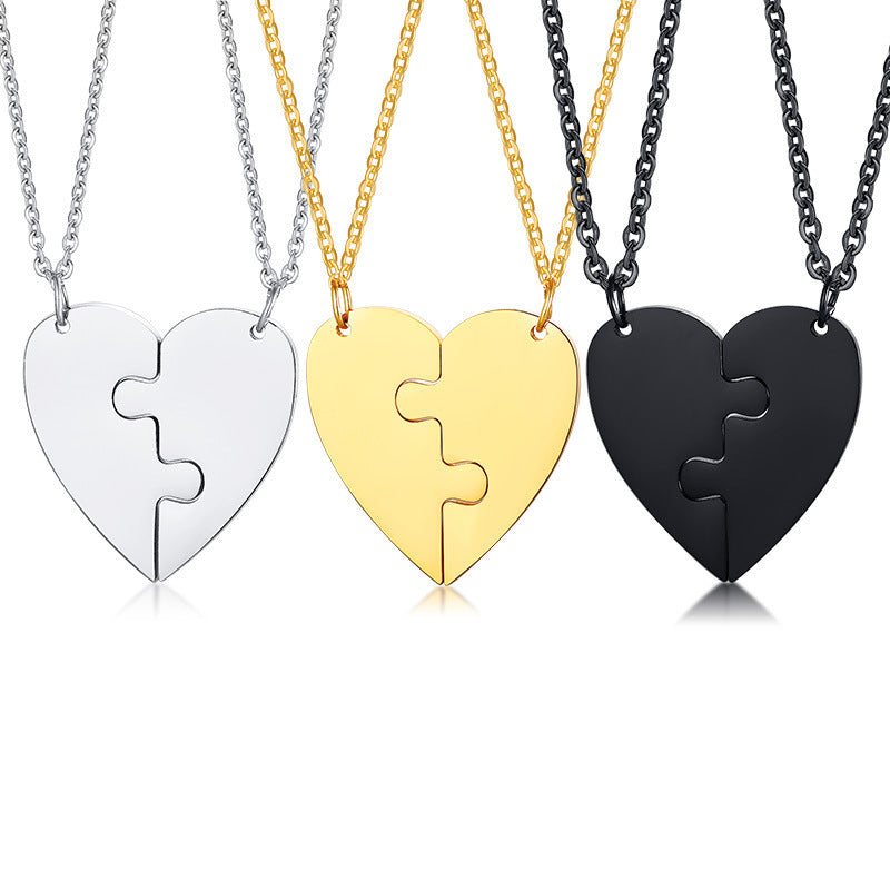 Color: Black, style: Without chain - Titanium Steel Heart-Shaped Friendship Pendant Two-Piece Jewelry