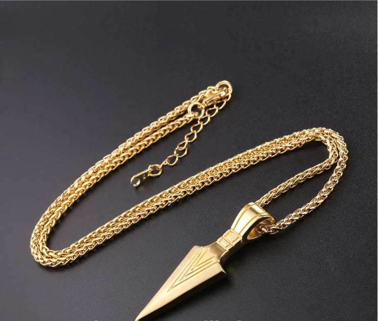 Color: Gold - European America jewelry men stainless steel spear necklace with chain