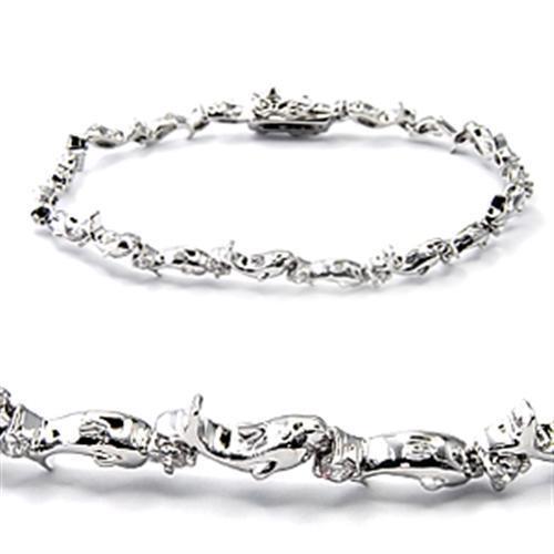 6X490 - Brass Bracelet Rhodium Women AAA Grade CZ Clear