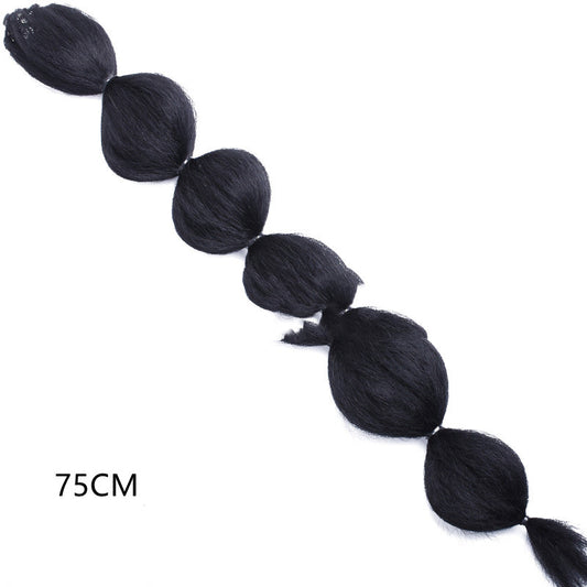 Lantern Bubble Wig Ponytail Female Long Ponytail - Color: Black, Size: 75cm