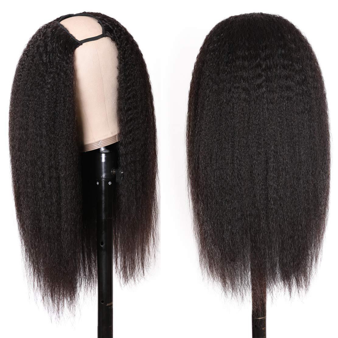 Color: Black, Size: 28inch - U-shaped headgear, real wig, natural color smooth hair