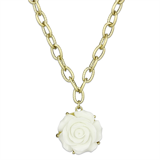 LO3661 - Brass Necklace Gold & Brush Women Synthetic White
