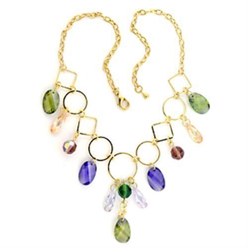 LO720 - Brass Necklace Gold Women AAA Grade CZ Multi Color