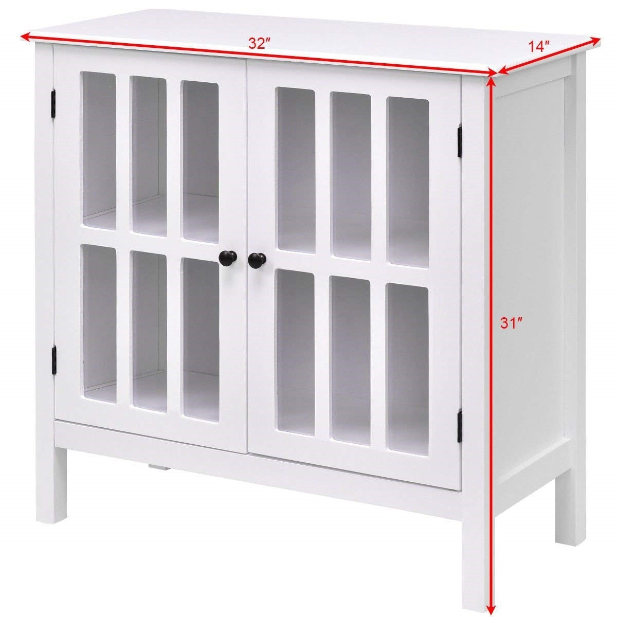 White Wood Bathroom Storage Floor Cabinet with Glass Doors