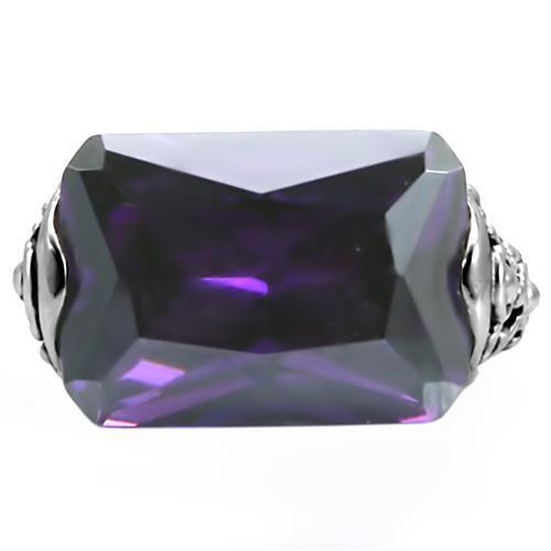 TK015 - Stainless Steel Ring High polished (no plating) Women AAA Grade CZ Amethyst