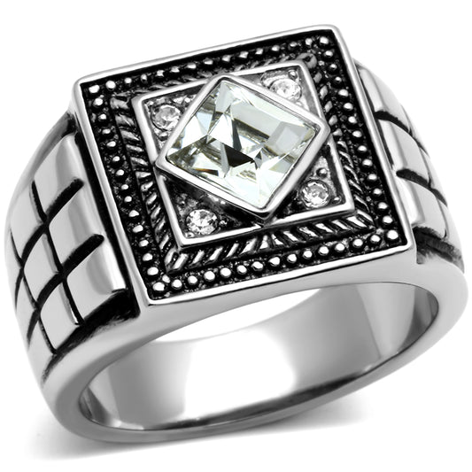 TK589 - Stainless Steel Ring High polished (no plating) Men Top Grade Crystal Clear